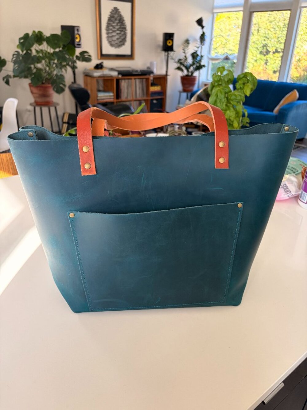 Portland Leather Goods Classic (Open Top) Leather Tote, Westward Blue size large - Picture 1 of 11